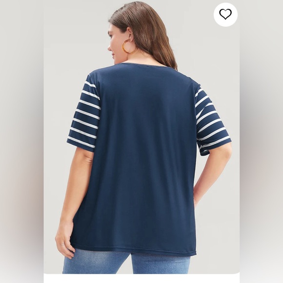 New with tags! Striped Contrast Round Neck T-Shirt - Picture 4 of 7